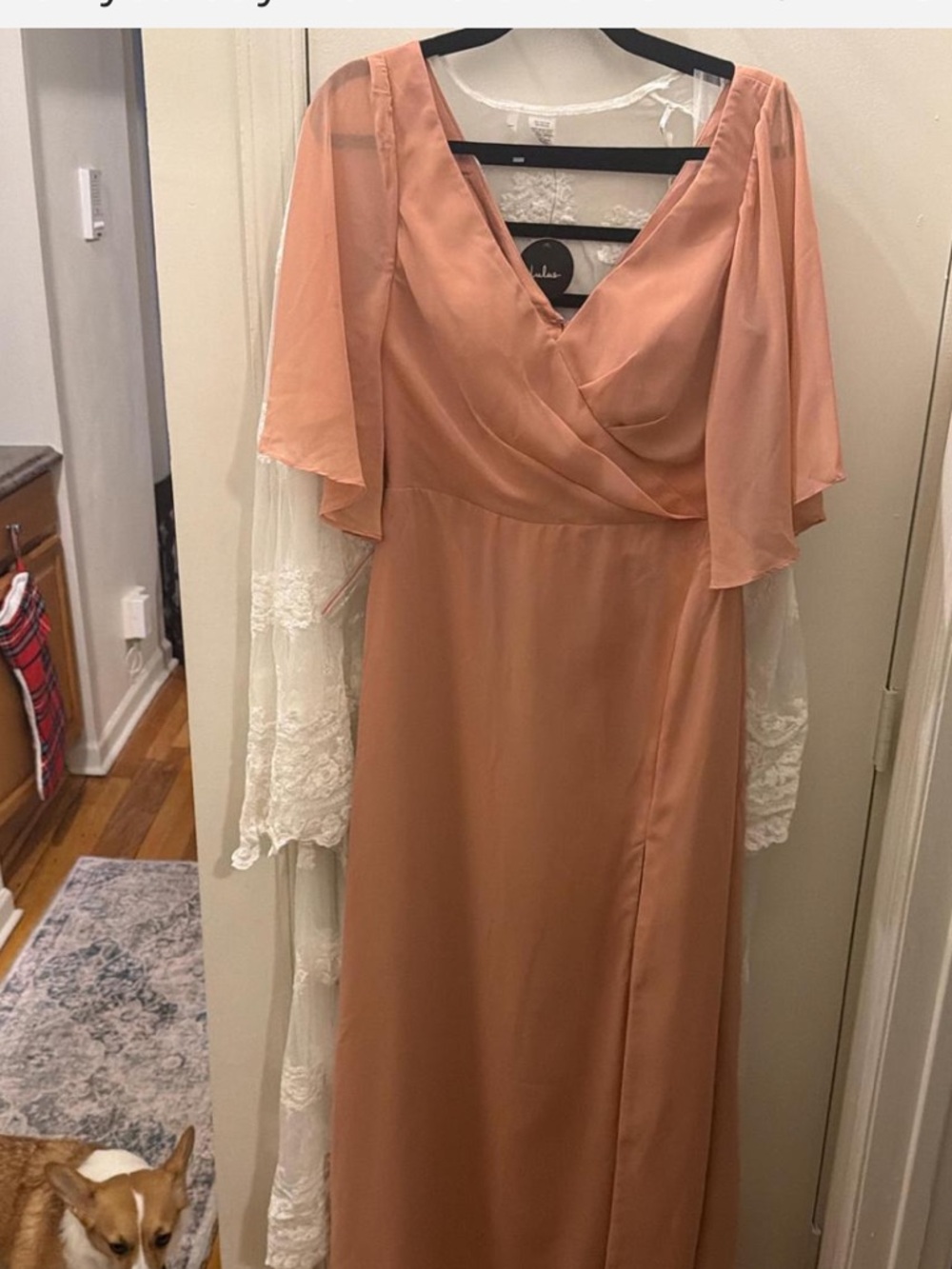 Elegant Peach V-Neck Flutter Sleeve Maxi Dress